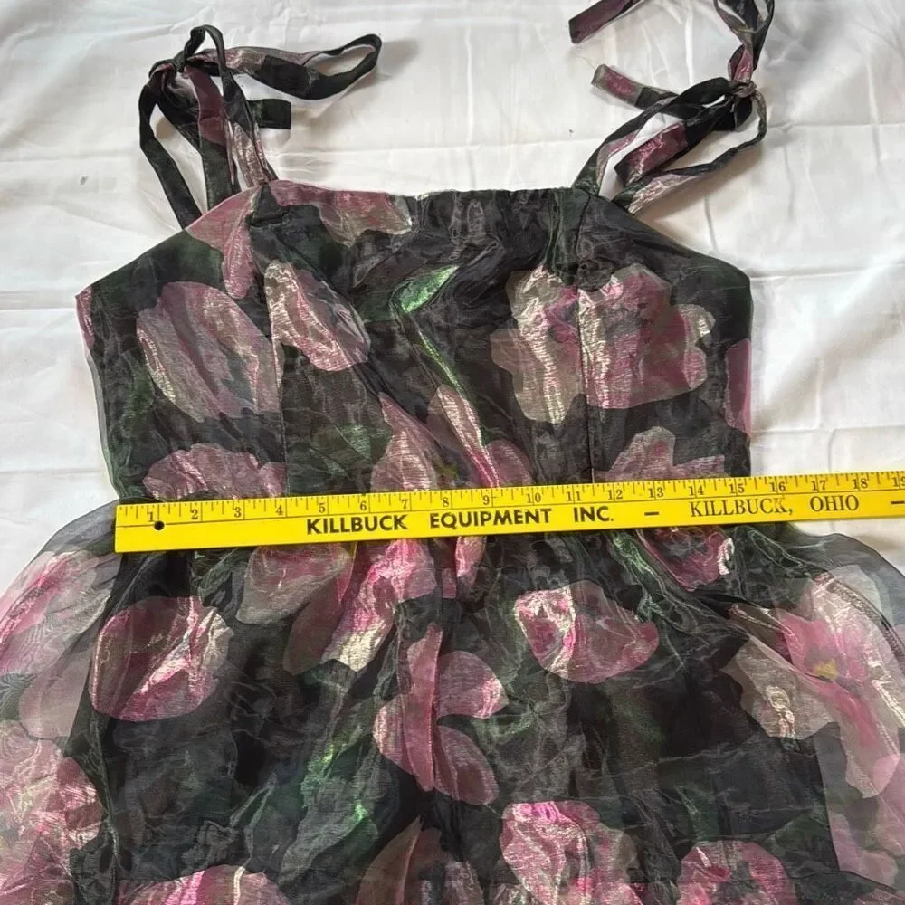 Lulus tiered black floral midi dress size large tie straps whimsigoth fairy dark - Picture 10 of 12